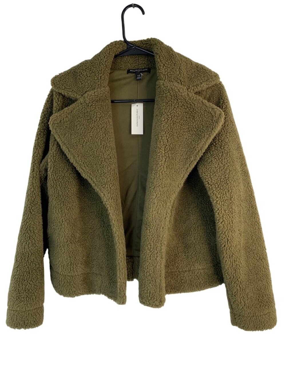 Banana Republic Womens XS Olive Green Sherpa Fleece Jacket NWT Open Teddy